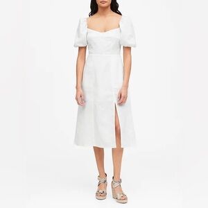 Banana Republic Linen Puff Sleeve Dress in White